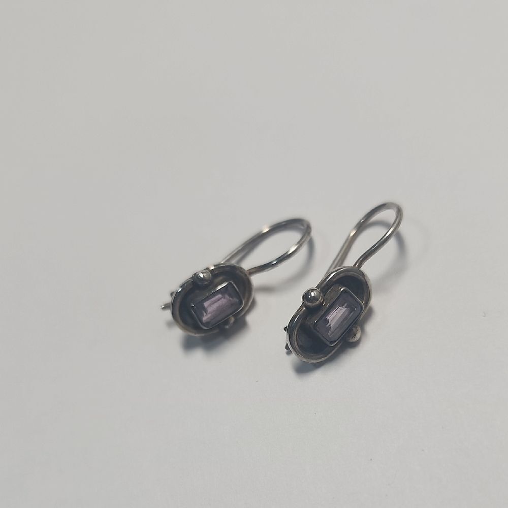 Sterling Silver 925 and Amethyst Earrings French Hooks